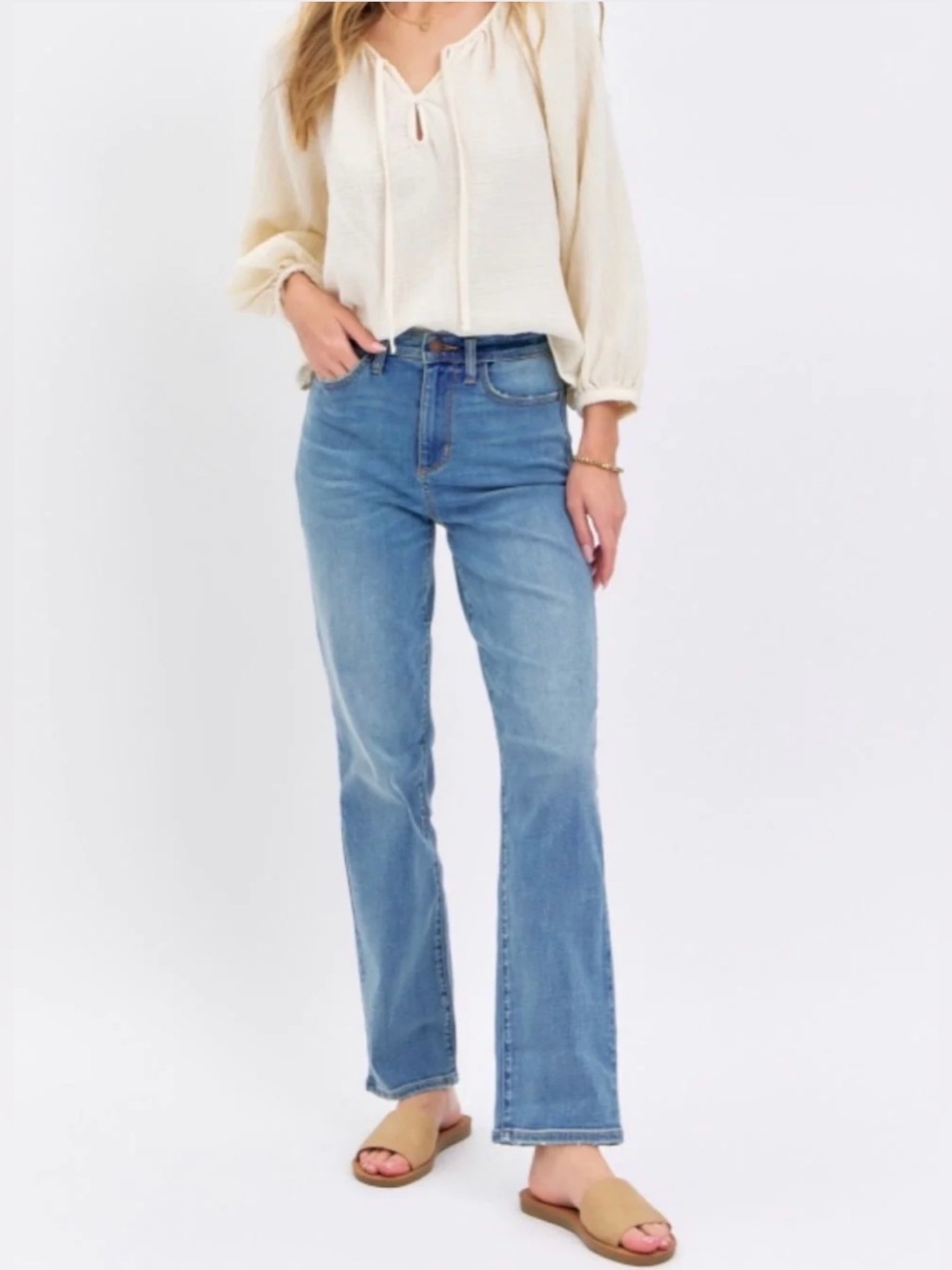 Judy Blue Straight Fit Jeans High Rise Sz 27 Medium Wash Faded Stretch JB88707
